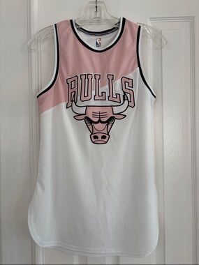 Chicago Bulls Tank Top Shirt Womens X-Small White Pink NBA Mesh Basketball